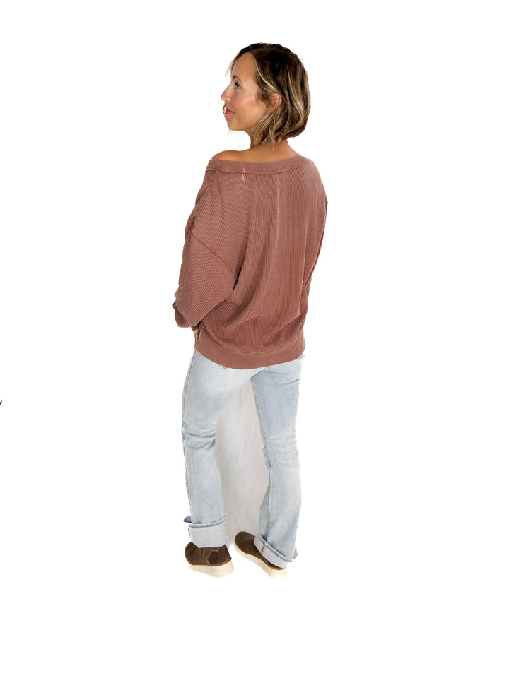 Devon Waffle Long Sleeve- CHESNUT