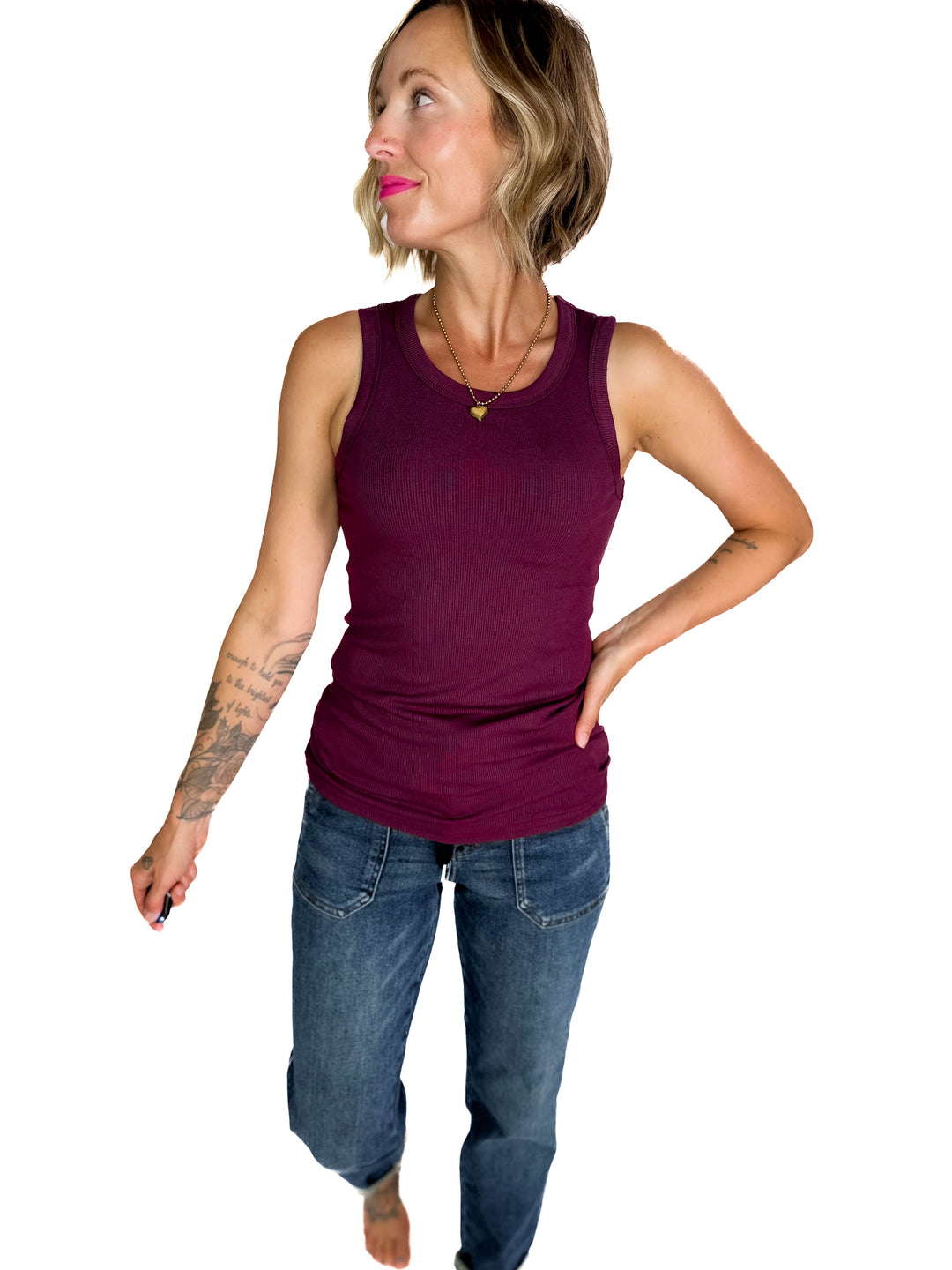 MONO B Kyrie Essential Ribbed Tank- DARK PLUM