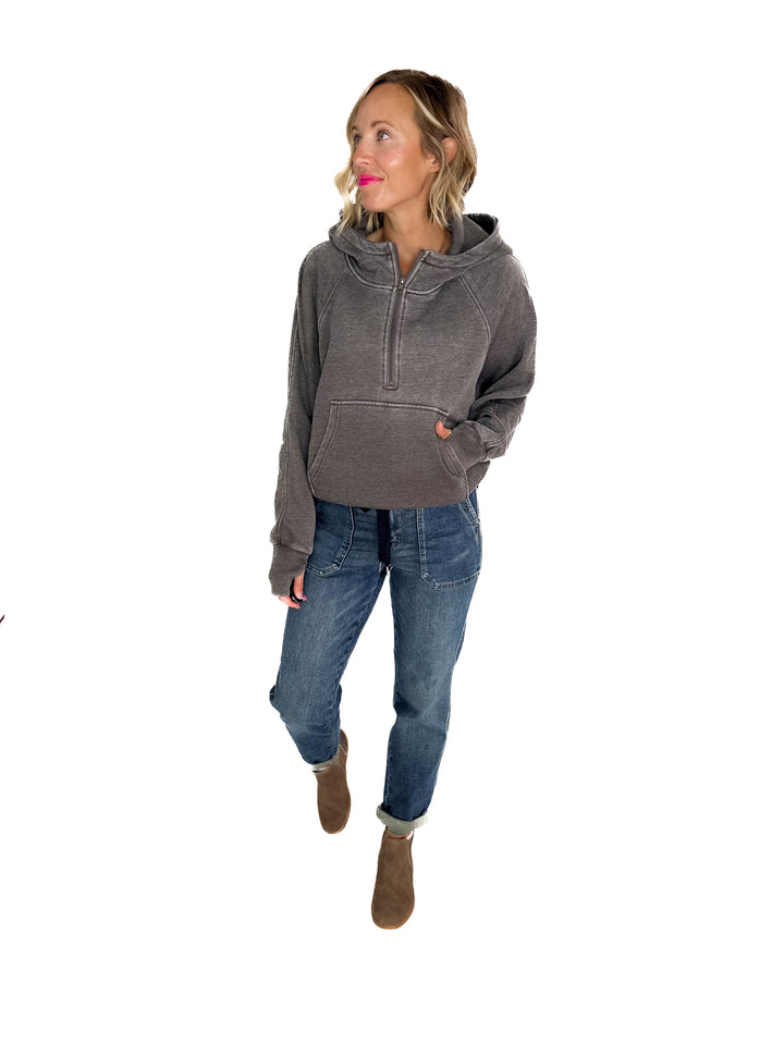 Ashleah 1/2 Zip Pullover Hoodie- ASH BLACK