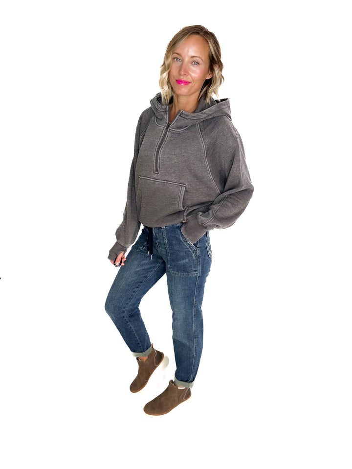 Ashleah 1/2 Zip Pullover Hoodie- ASH BLACK