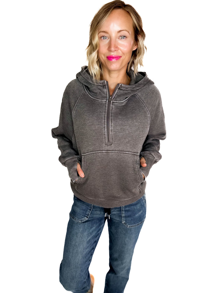 Ashleah 1/2 Zip Pullover Hoodie- ASH BLACK