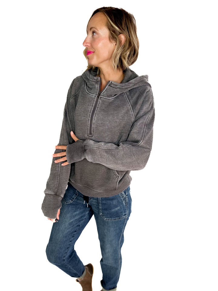 Ashleah 1/2 Zip Pullover Hoodie- ASH BLACK