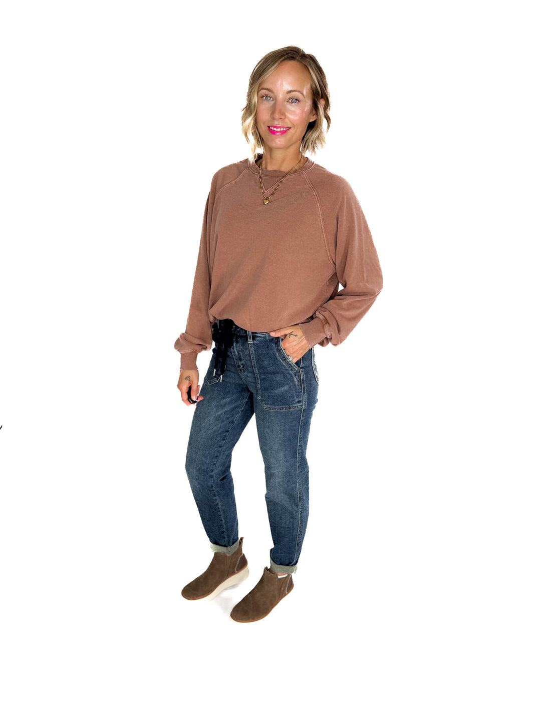 Aria Washed Pullover- CHESNUT