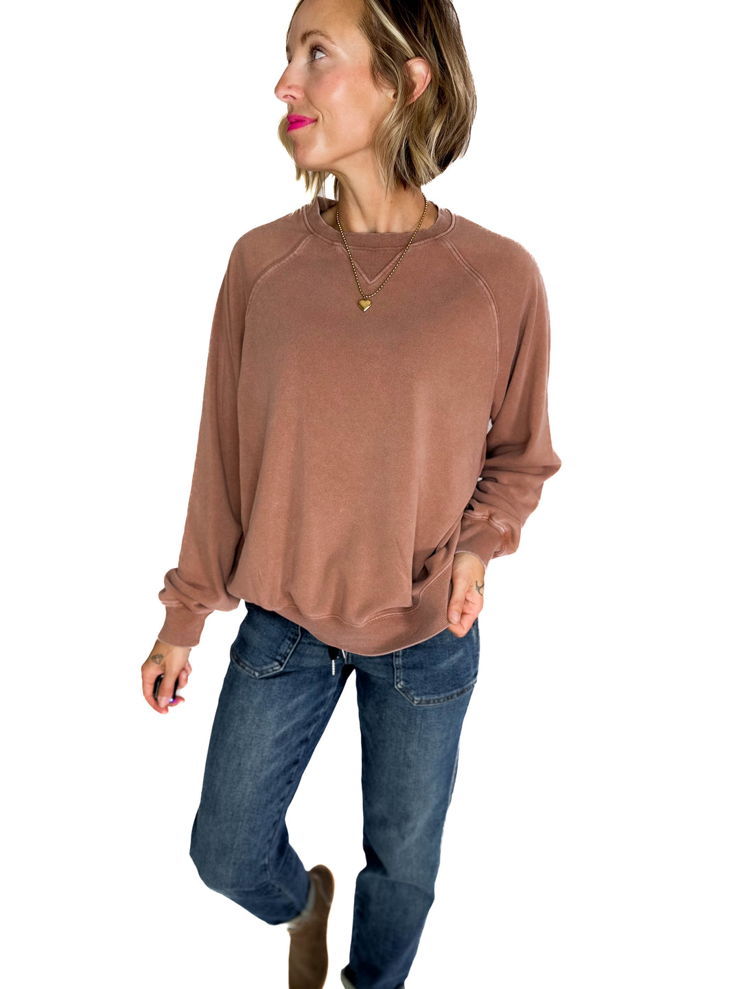 Aria Washed Pullover- CHESNUT