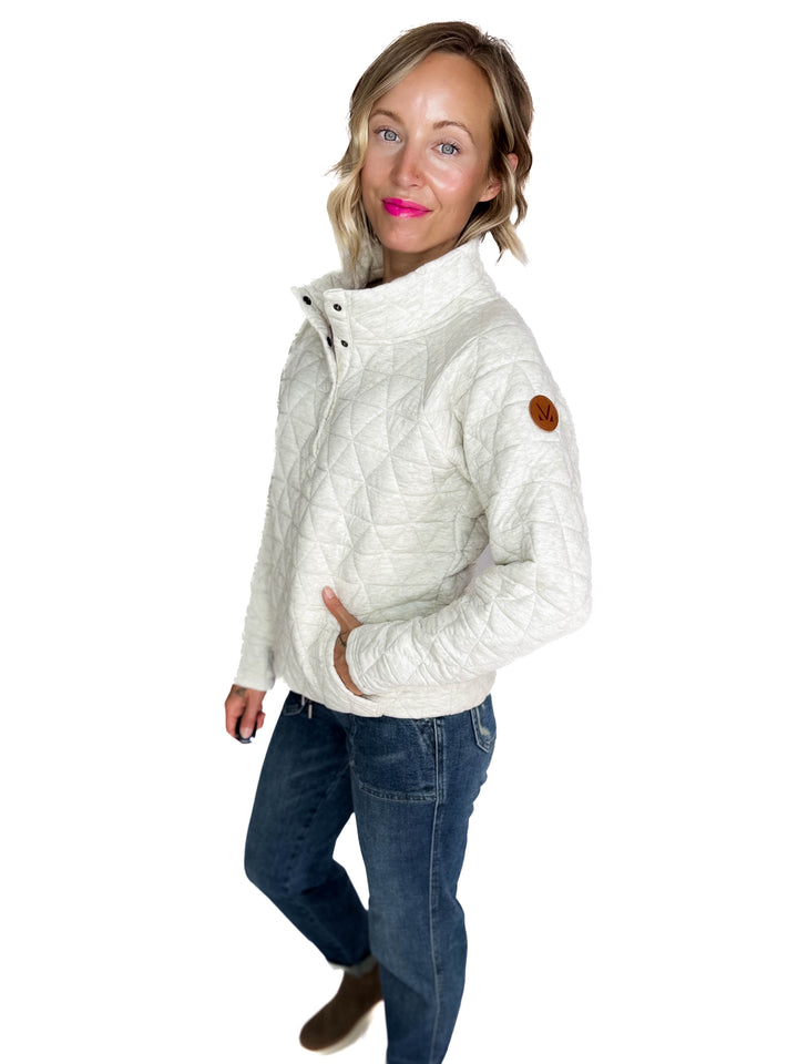 MICHELLE MAE Georgia Quilted Snap Button Pullover- OATMEAL **PRE-ORDER SEPT 10TH ETA**