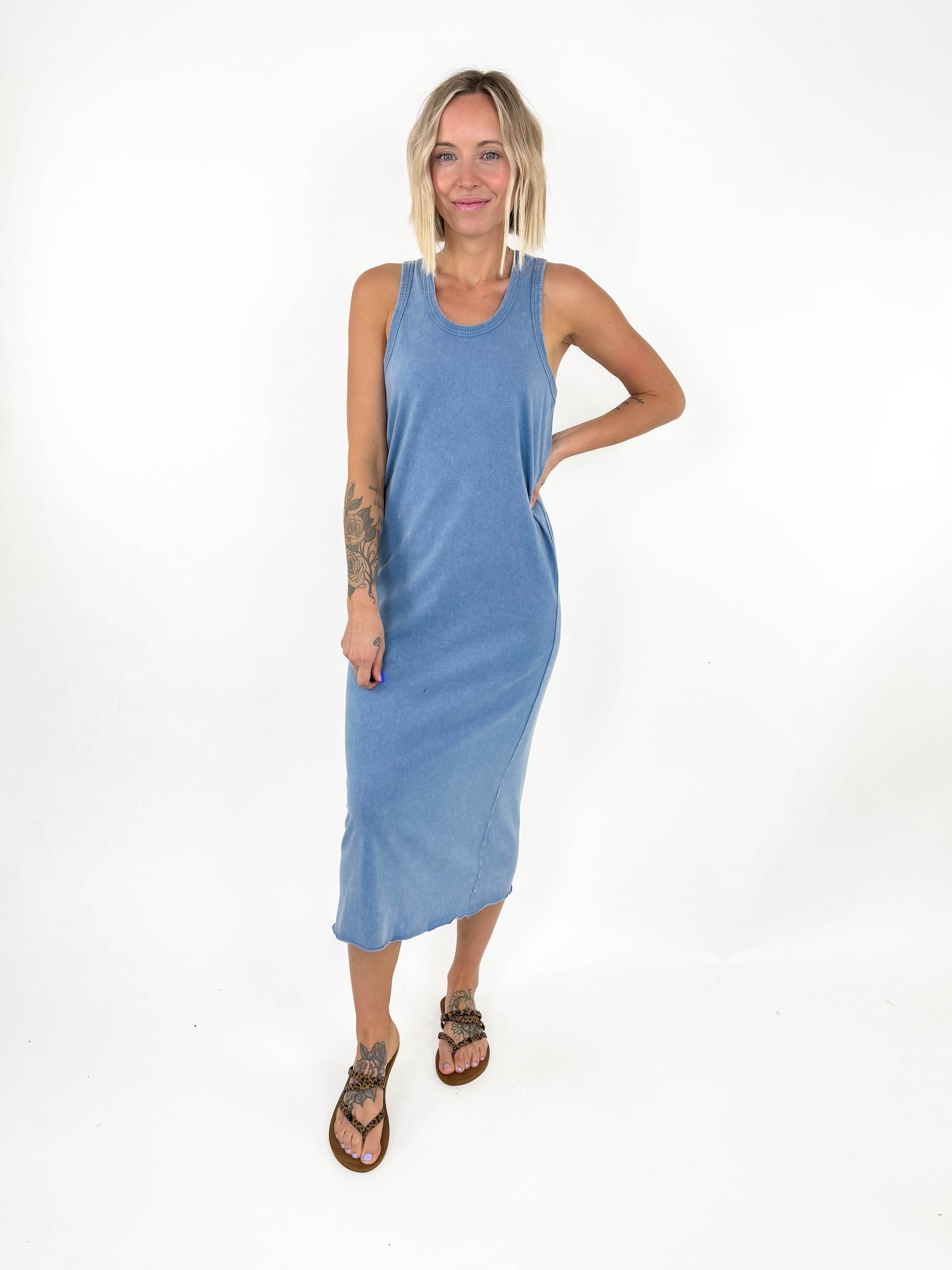 Sayulita Washed Midi Dress- GRAY BLUE