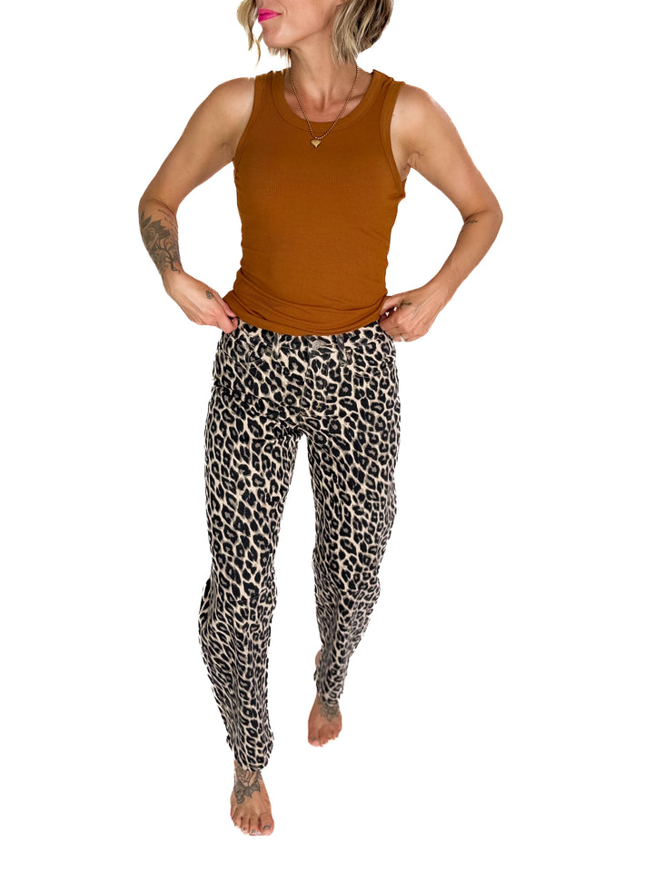 VERVET Morgen High Rise Barrel Jean- LEOPARD