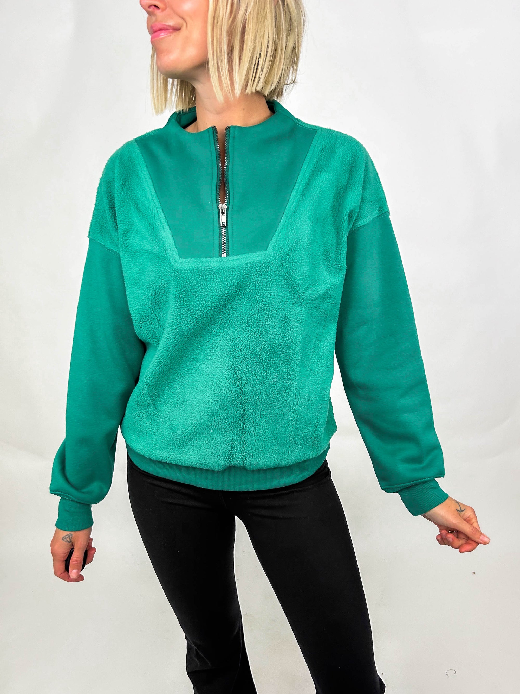 Adventure Fleece Sweatshirt- GREEN-FINAL SALE