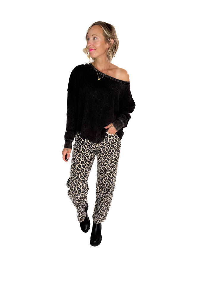 Arden Waffle Long Sleeve- BLACK
