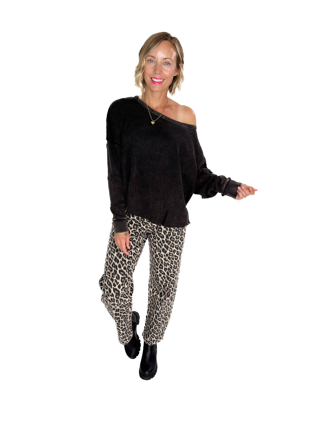 Arden Waffle Long Sleeve- BLACK