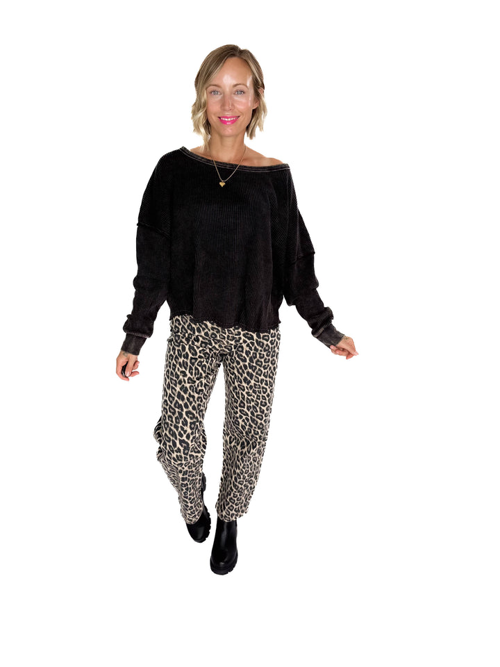 Arden Waffle Long Sleeve- BLACK