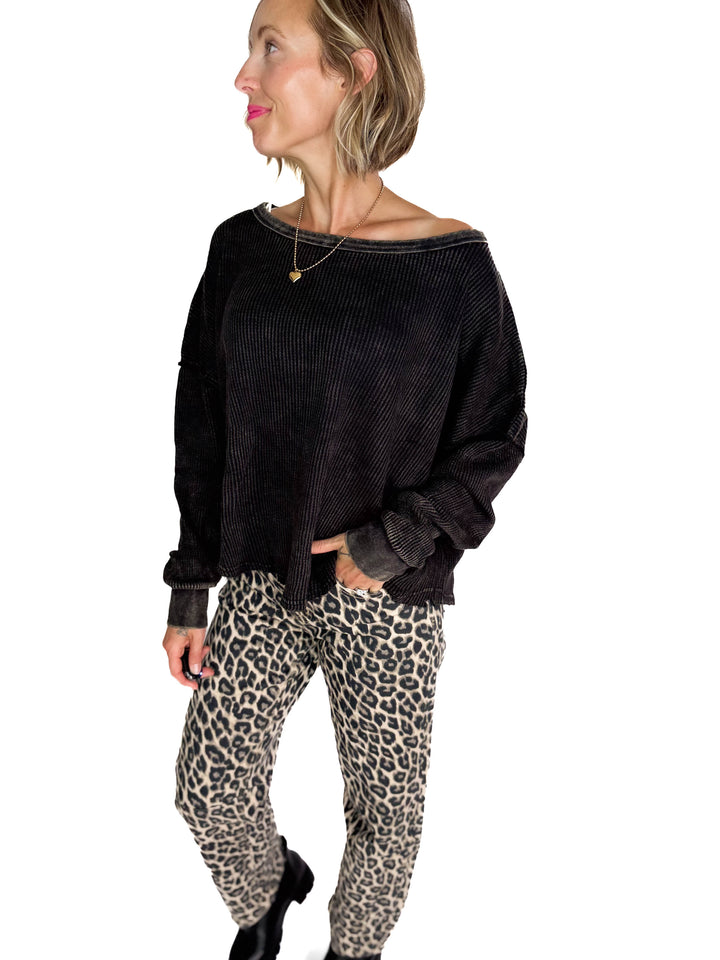 Arden Waffle Long Sleeve- BLACK