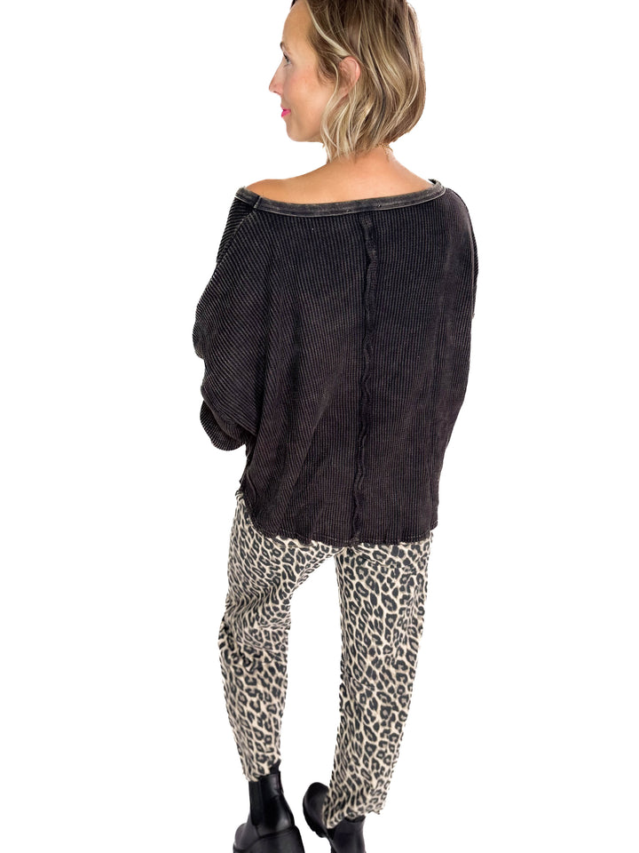 Arden Waffle Long Sleeve- BLACK