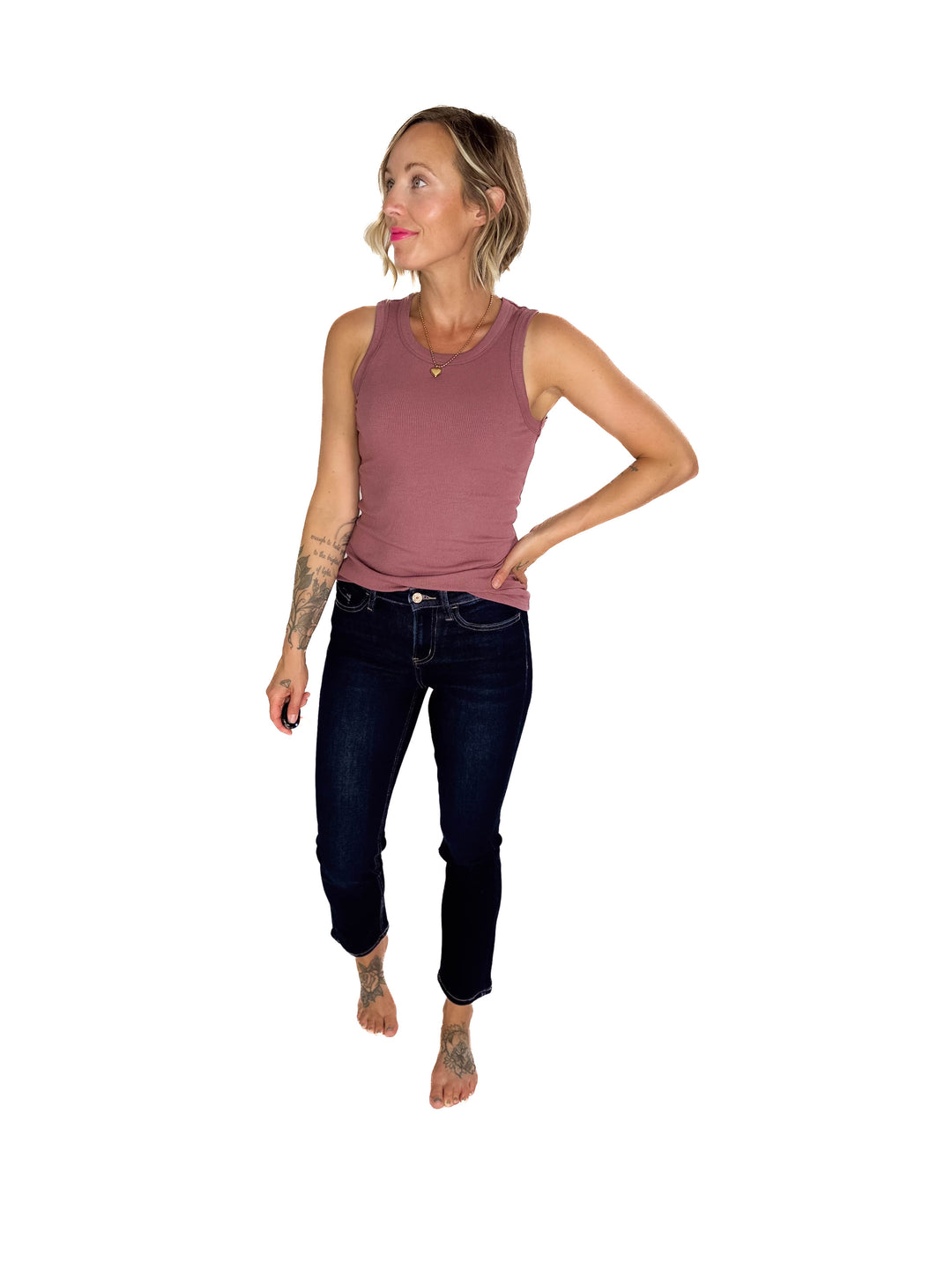 MONO B Kyrie Essential Ribbed Tank- ROSE TAUPE