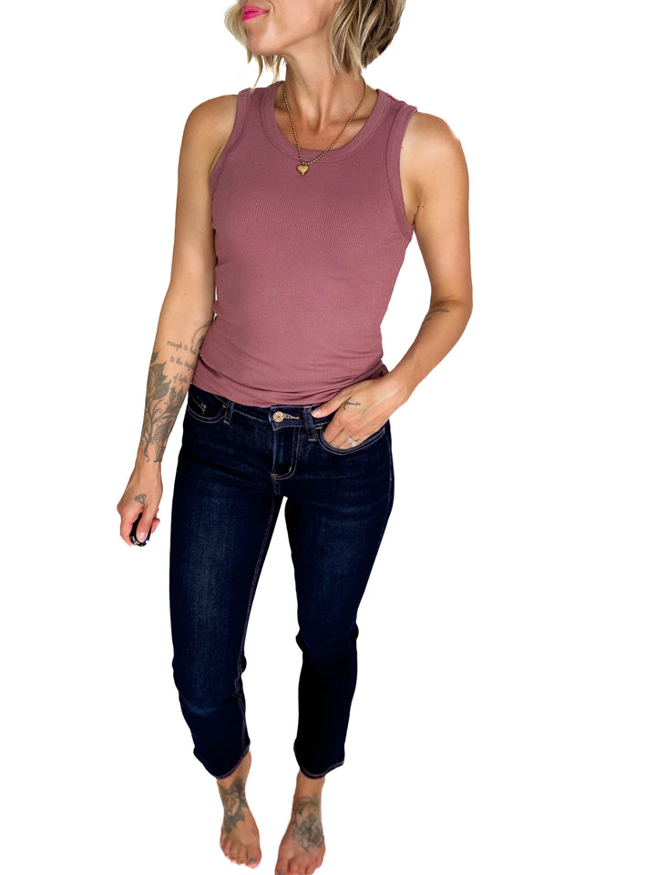 MONO B Kyrie Essential Ribbed Tank- ROSE TAUPE