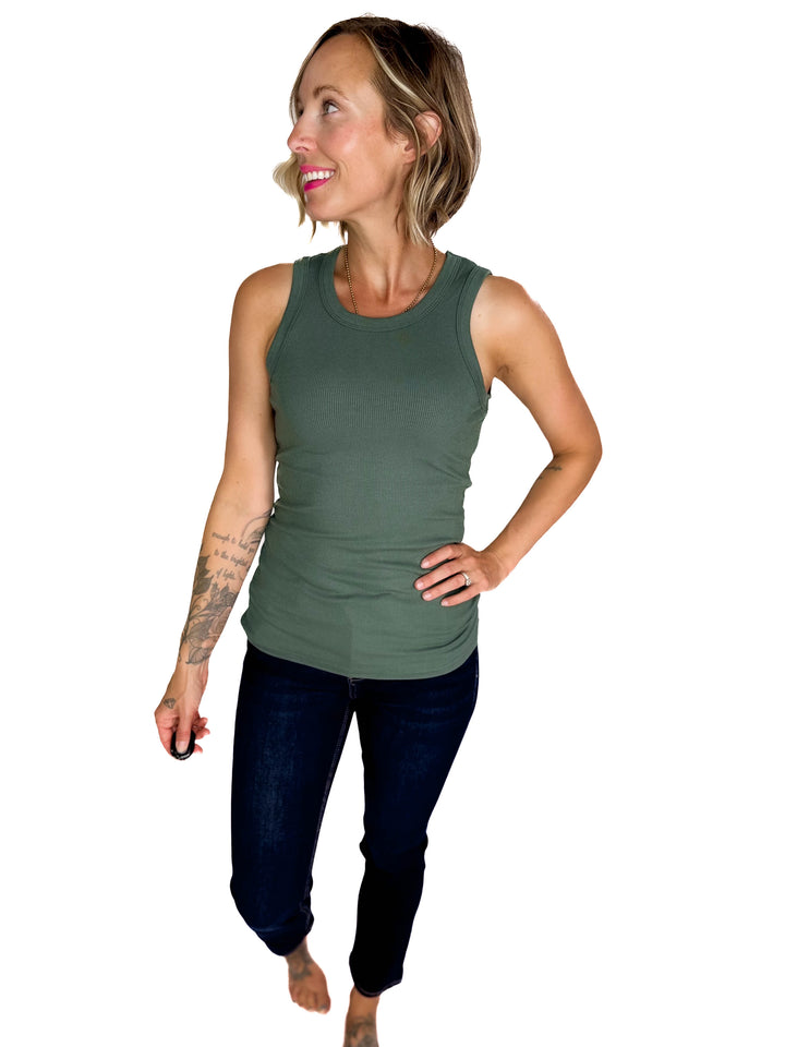 MONO B Kyrie Essential Ribbed Tank- SILKY PINE