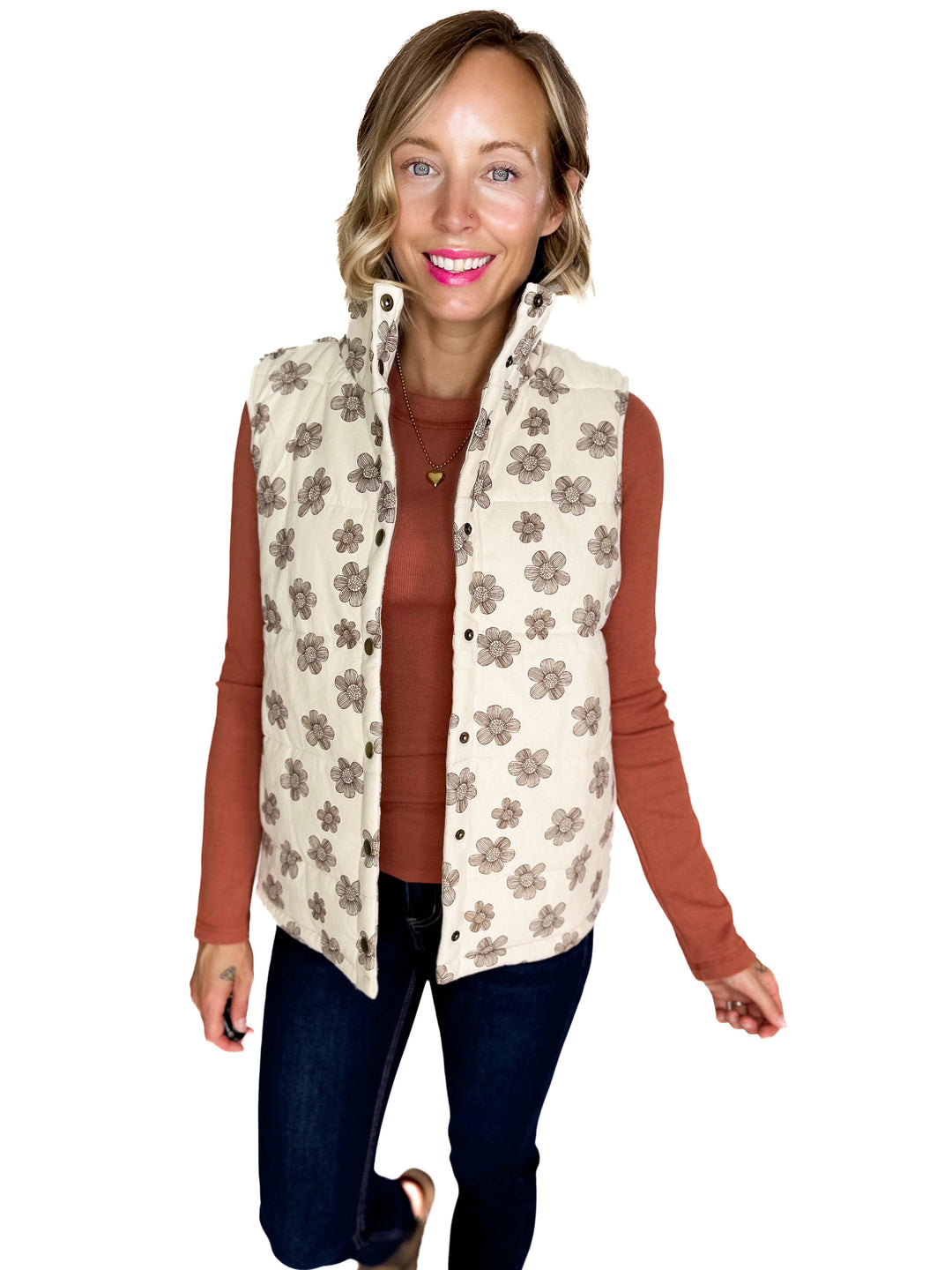 Noah Florah Padded Vest- ECRU