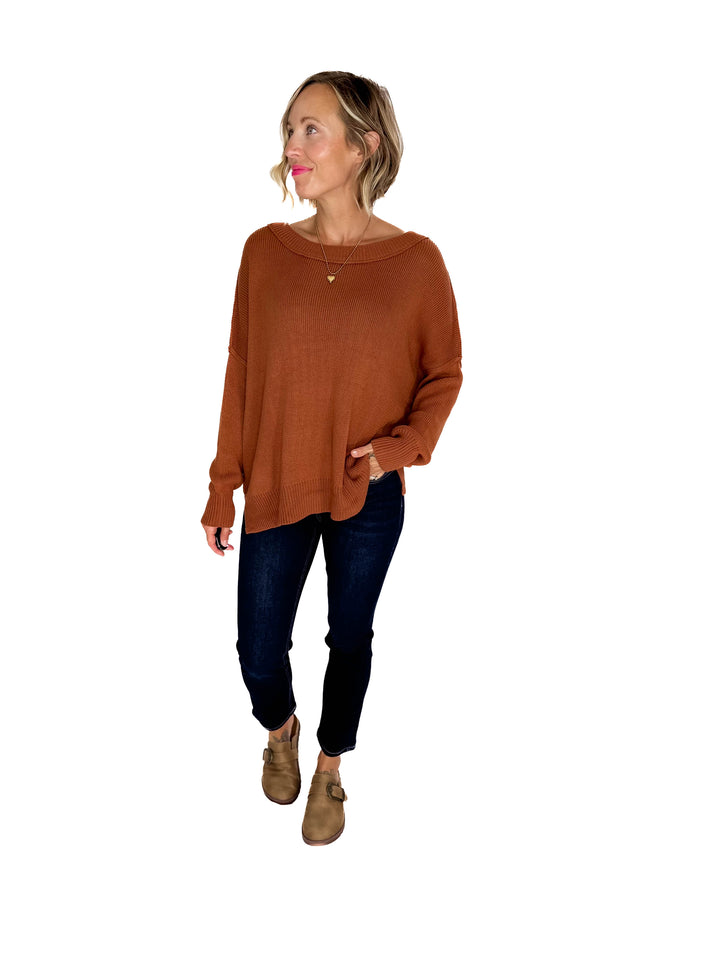 Ever Oversized Cotton Exposed Seam Sweater- CAMEL