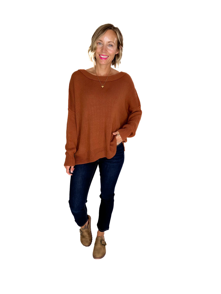 Ever Oversized Cotton Exposed Seam Sweater- CAMEL