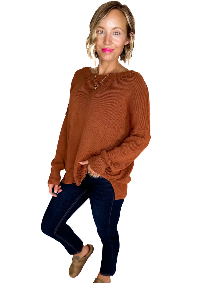 Ever Oversized Cotton Exposed Seam Sweater- CAMEL