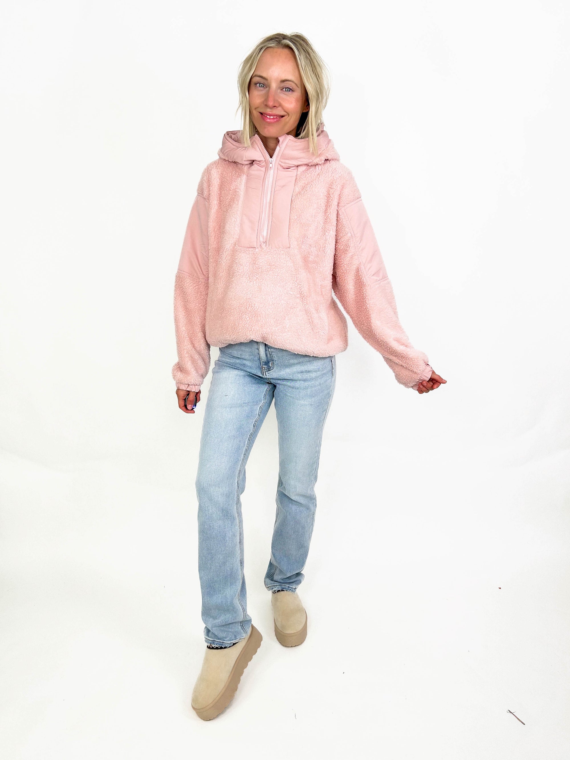 All About Comfort Sherpa Hoodie- DUSTY PINK