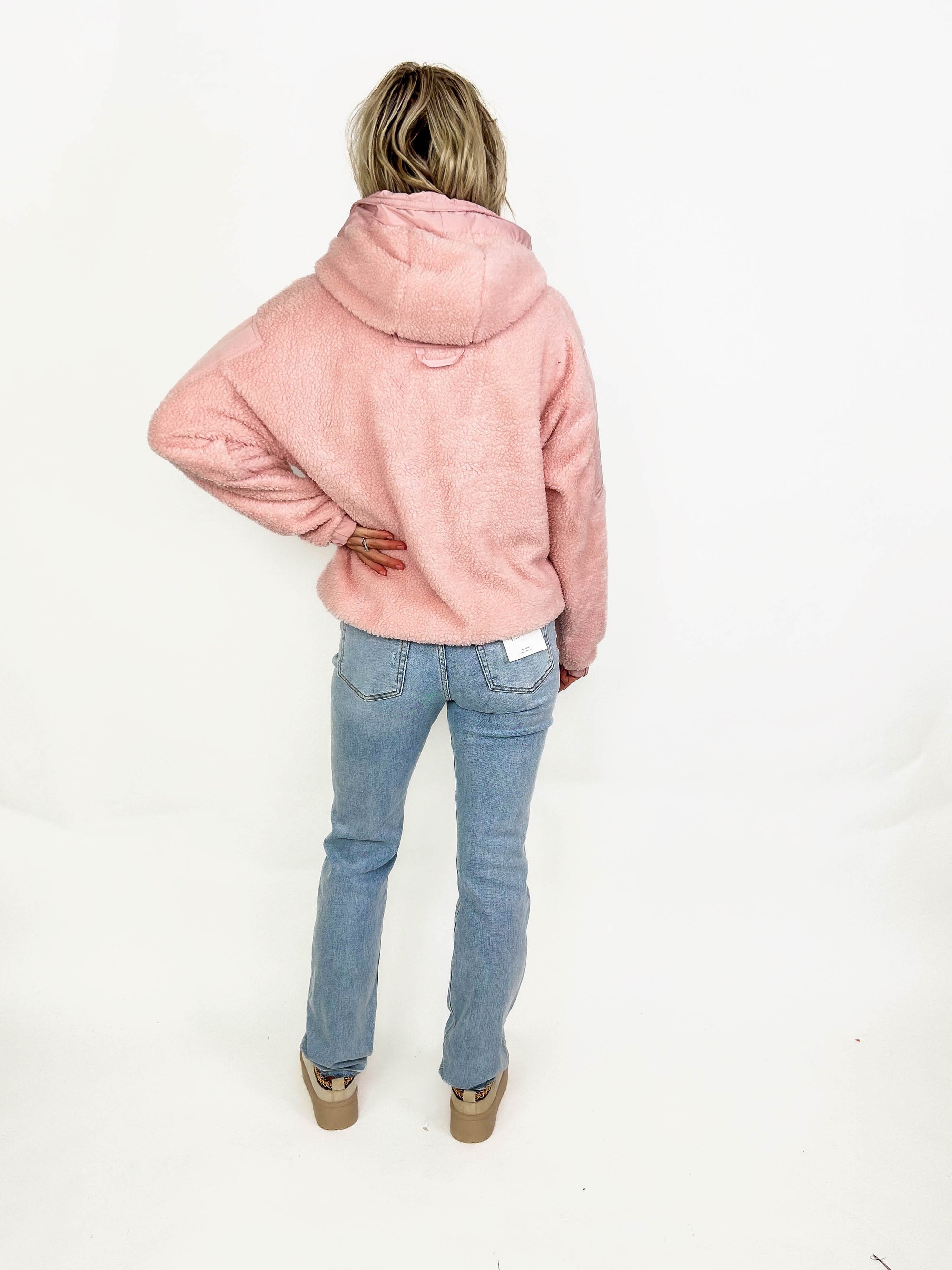 All About Comfort Sherpa Hoodie- DUSTY PINK