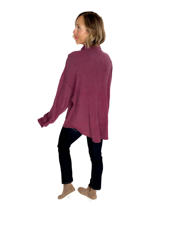 Ivy Waffle Shacket- DARK CHERRY