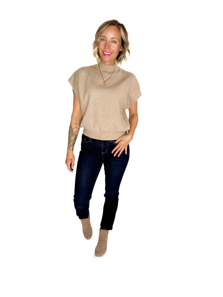 Scarlett Mock Neck Sweater Top- OATMEAL