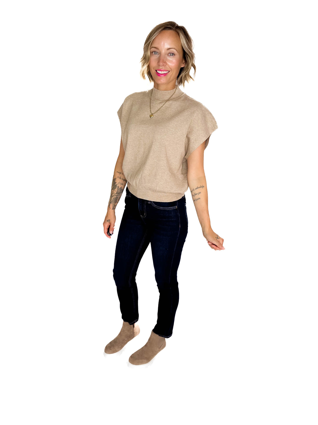 Scarlett Mock Neck Sweater Top- OATMEAL