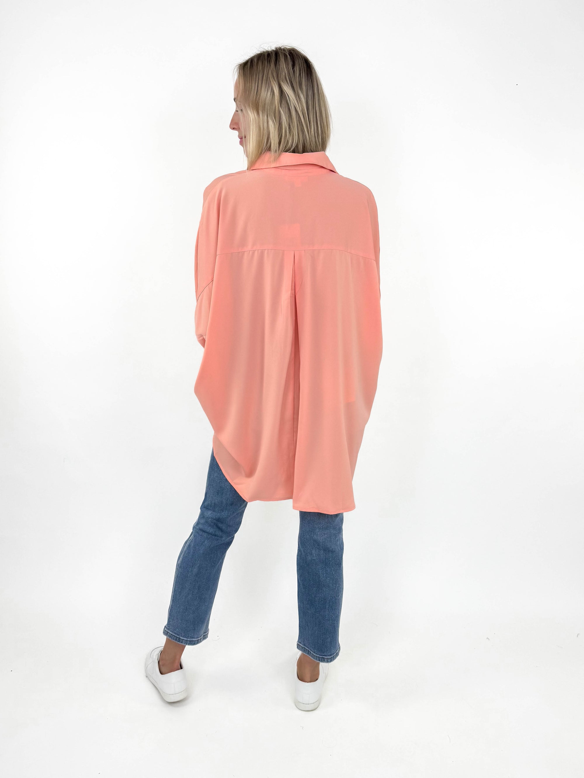 Milner Relaxed Button Down Top- PEACH