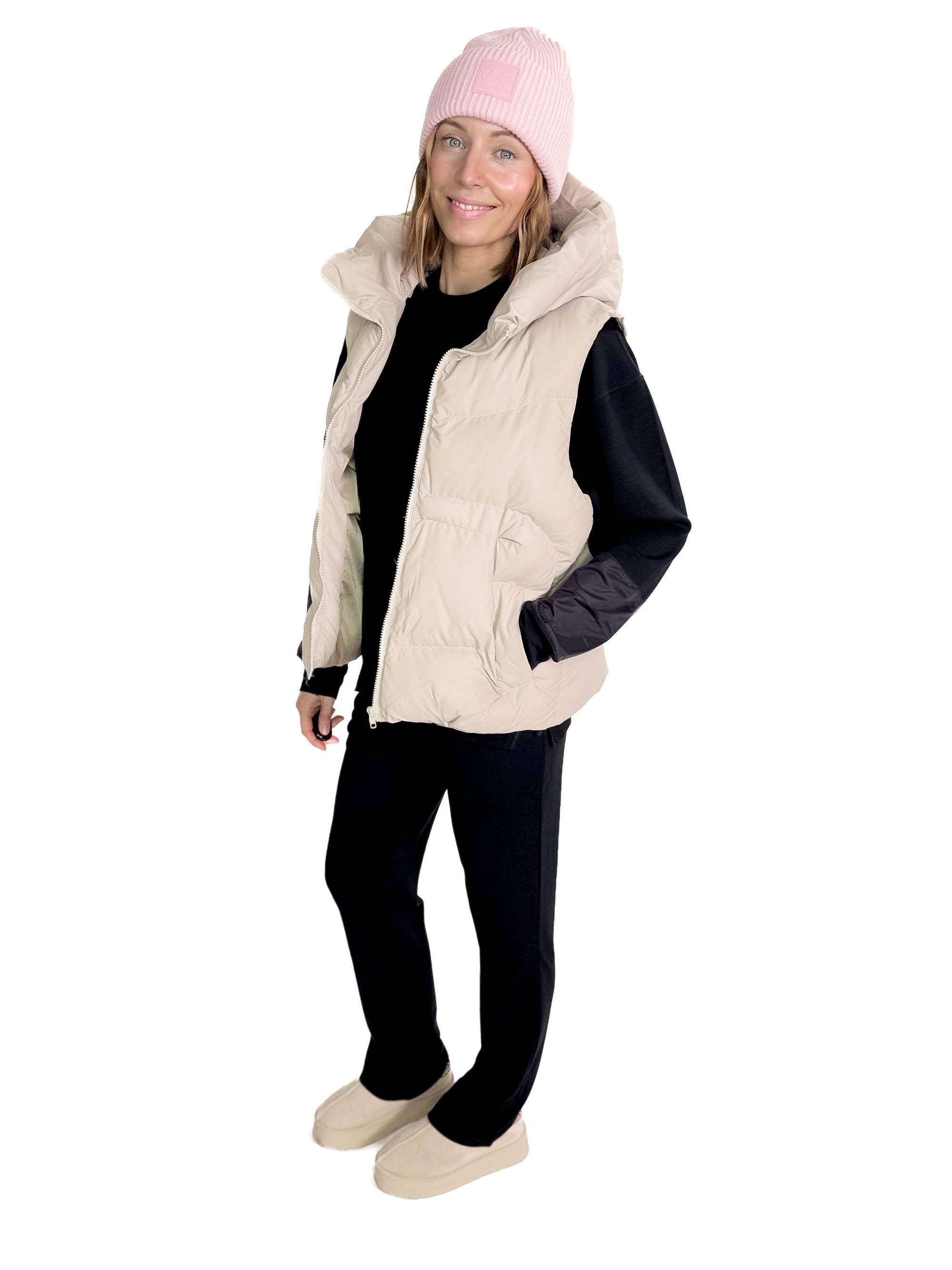 Vivi Hooded Puffer Vest- COOL BEIGE