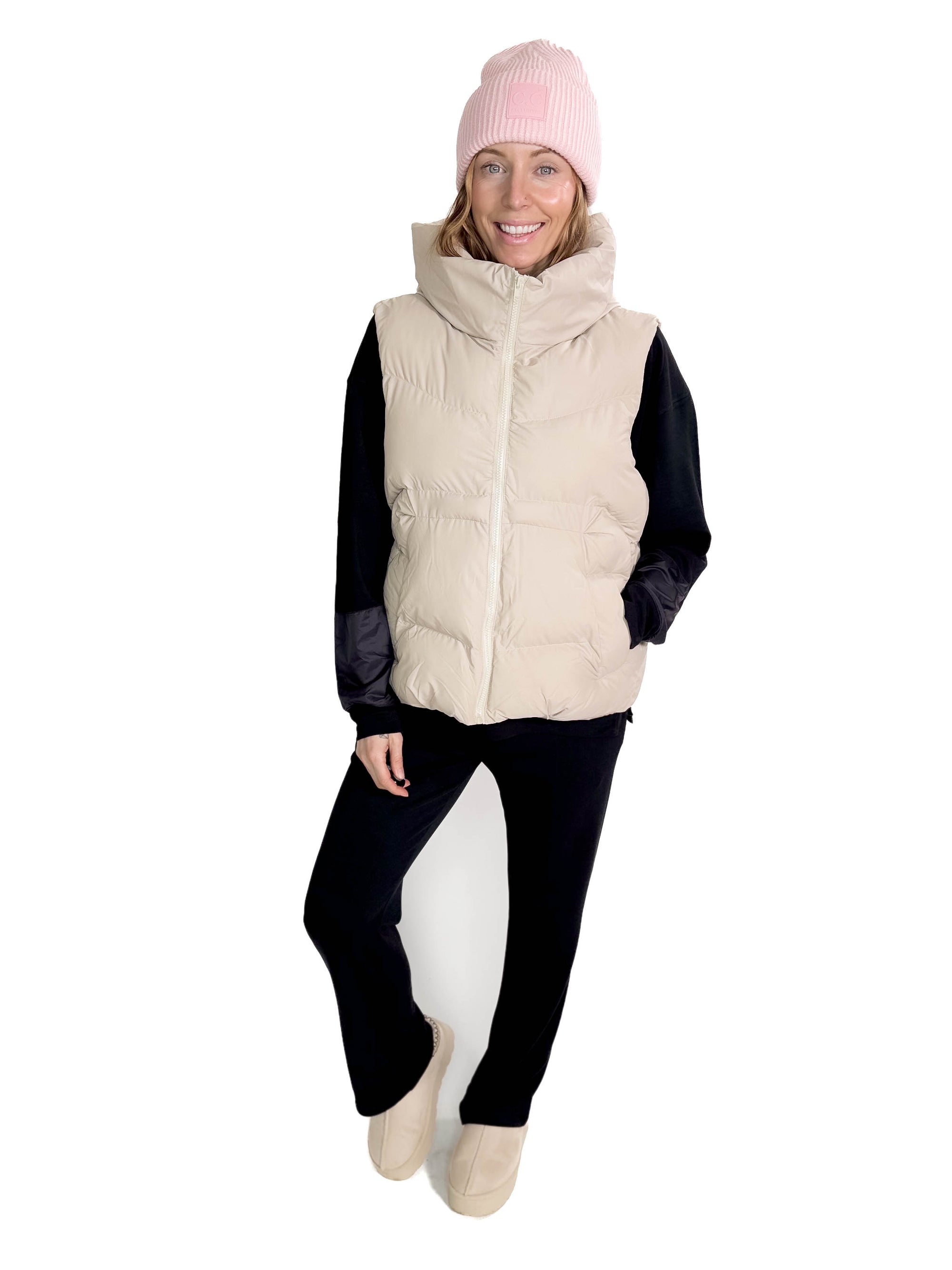 Vivi Hooded Puffer Vest- COOL BEIGE