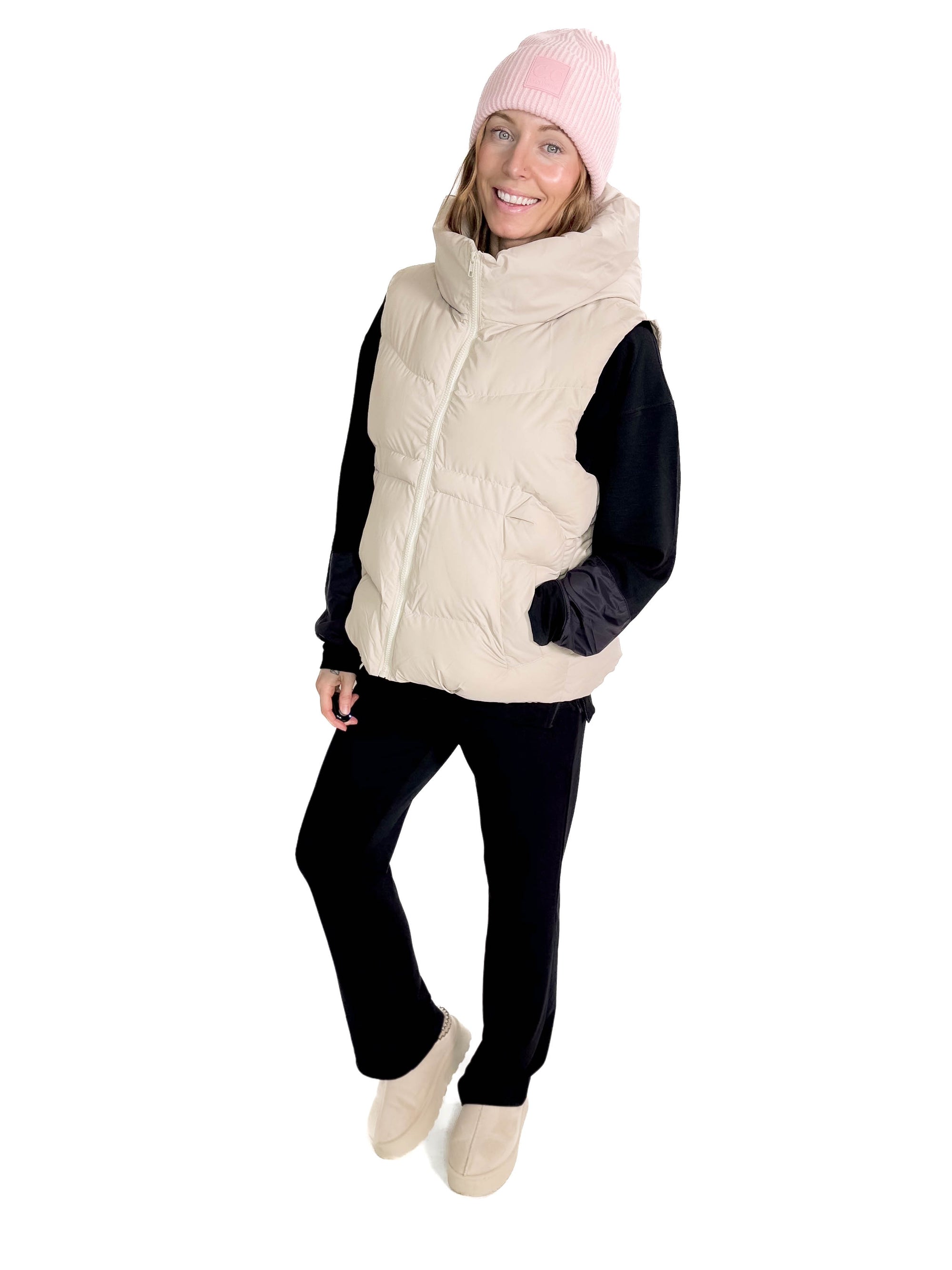 Vivi Hooded Puffer Vest- COOL BEIGE