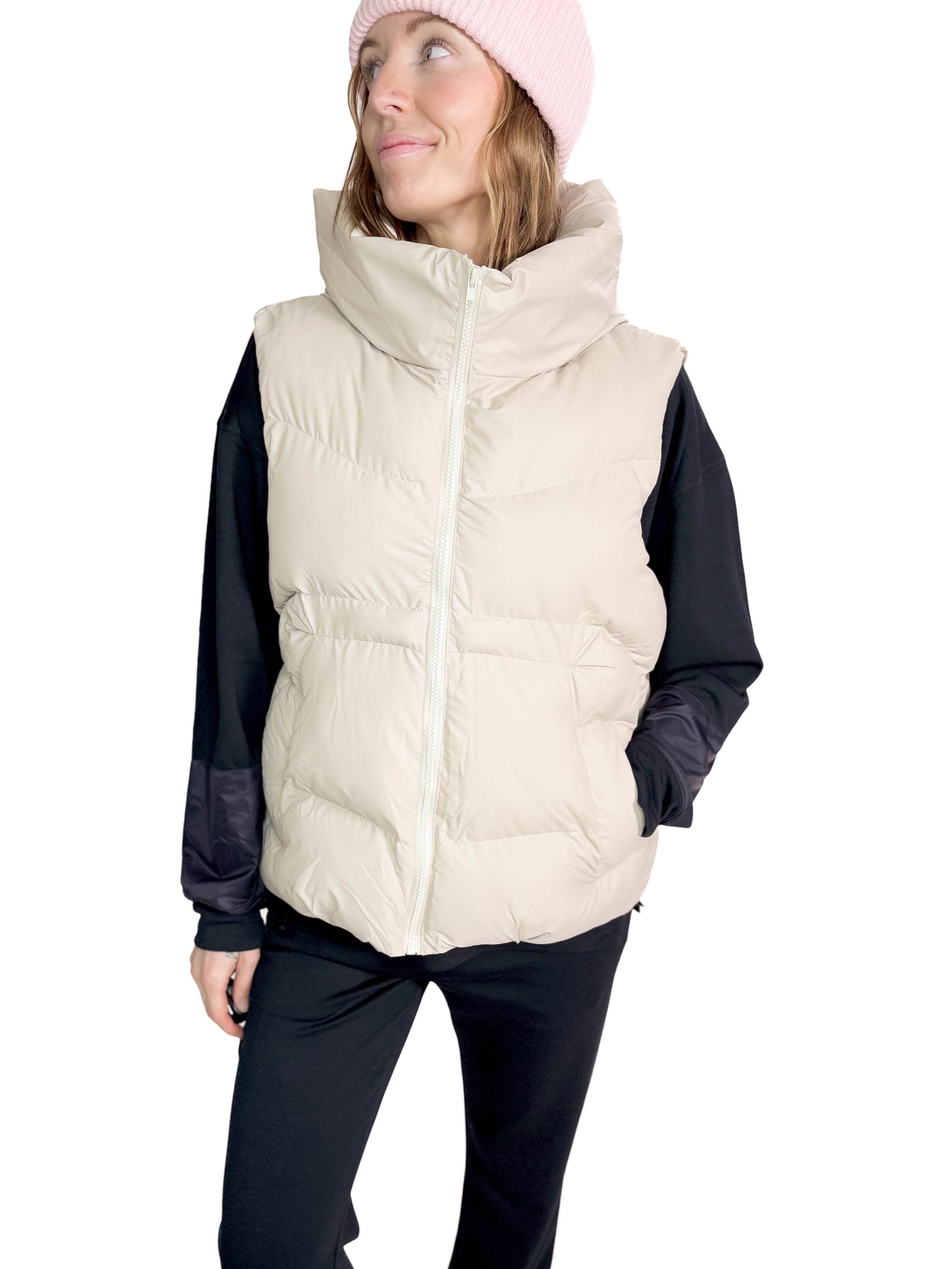 Vivi Hooded Puffer Vest- COOL BEIGE