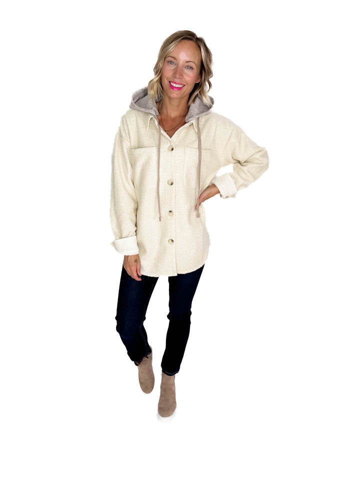 Koltyn Boucle Hooded Shacket- OAT