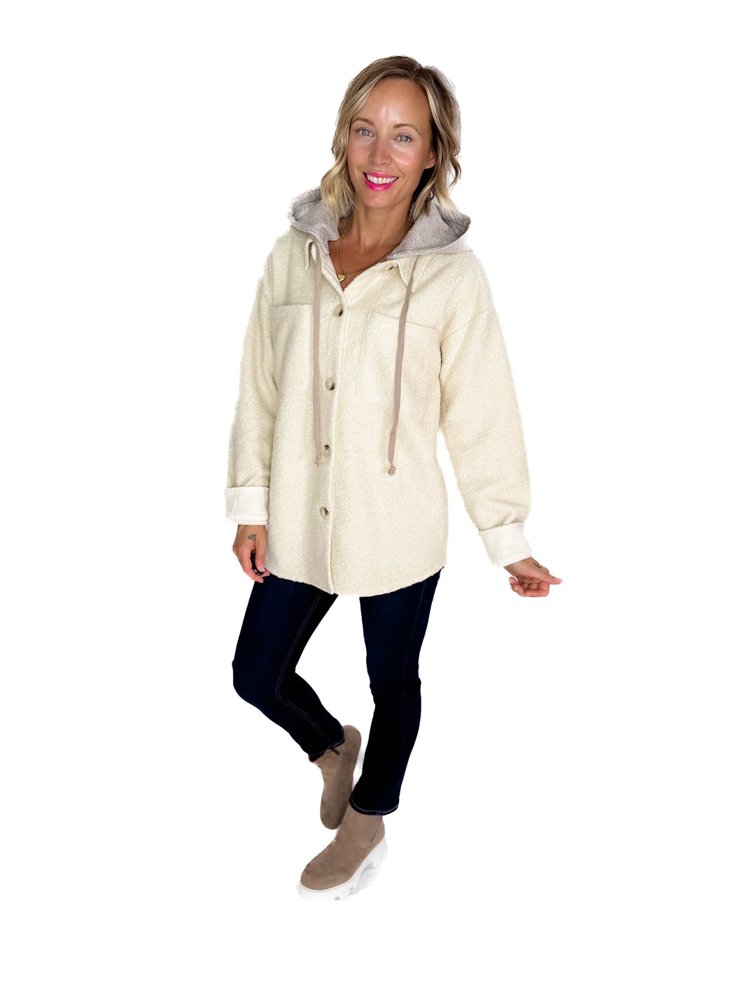 Koltyn Boucle Hooded Shacket- OAT