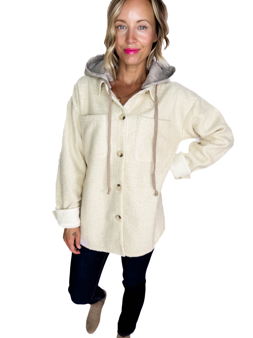 Koltyn Boucle Hooded Shacket- OAT