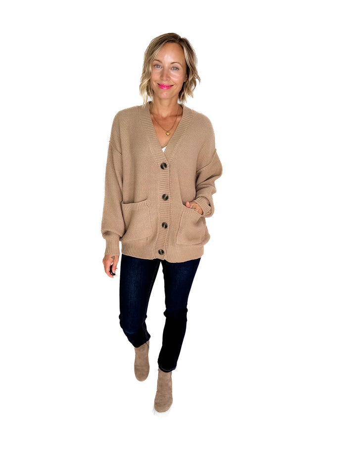 Annabeth Button Down Cardigan- DARK TAUPE