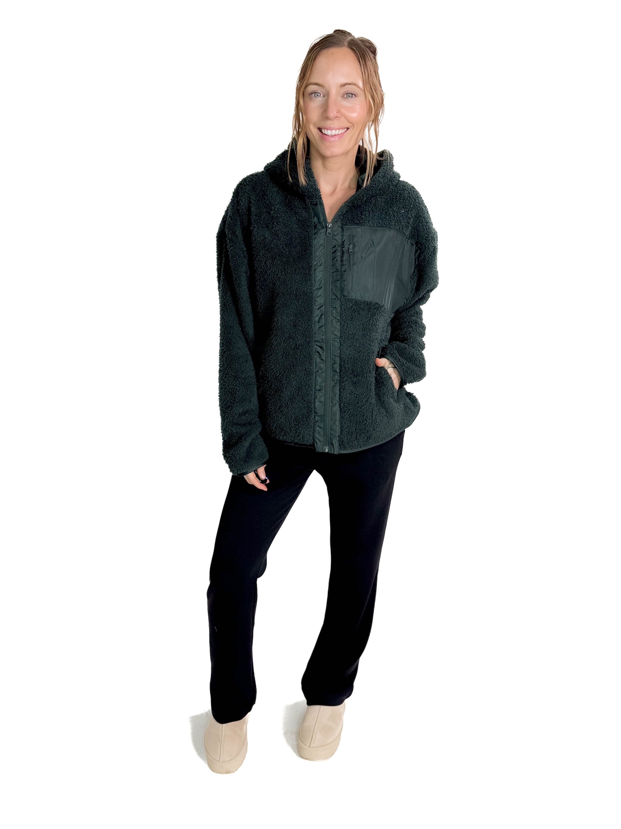 MONO B Frostbite Sherpa Zip Up- HUNTER GREEN