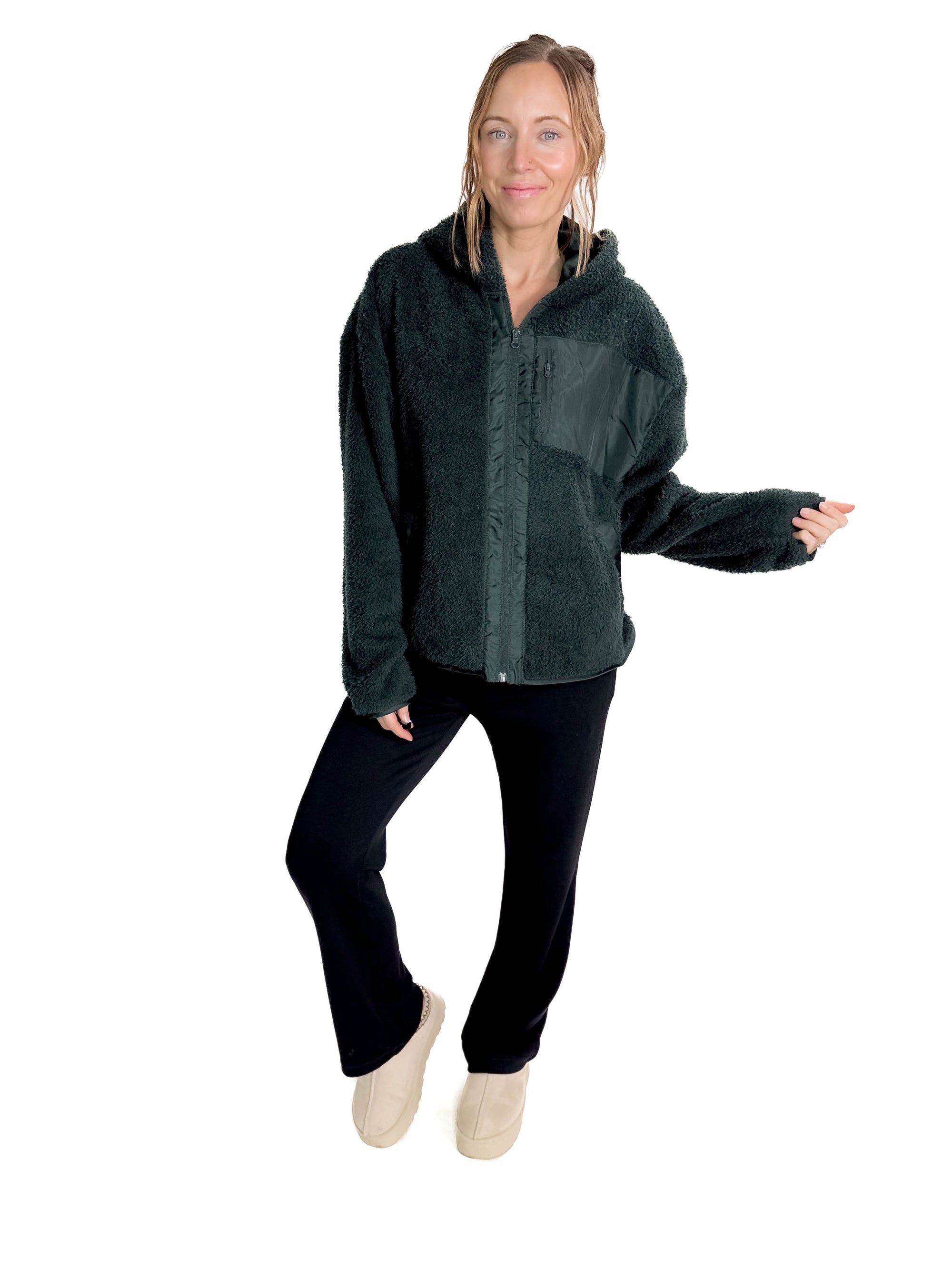 MONO B Frostbite Sherpa Zip Up- HUNTER GREEN