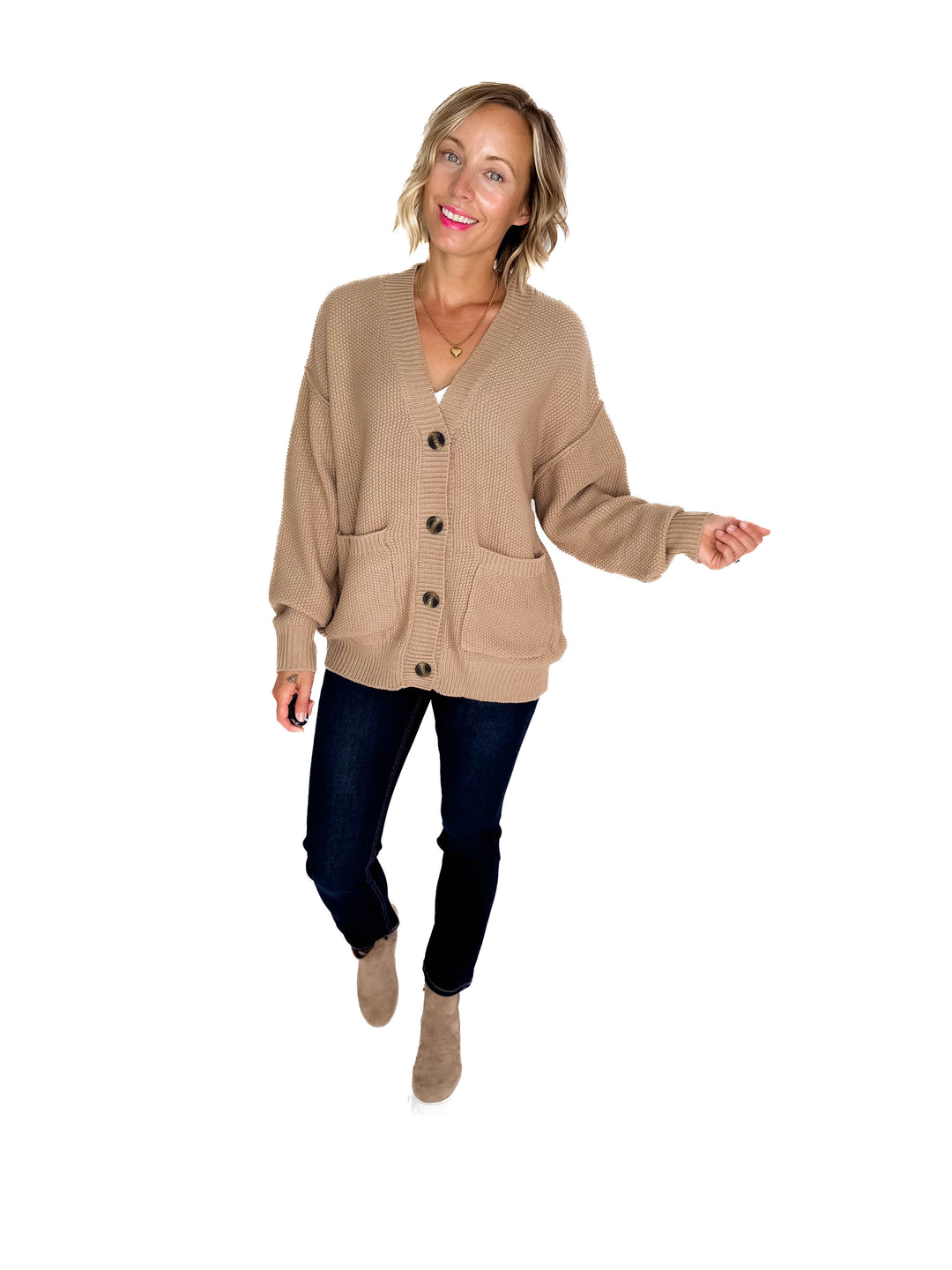 Annabeth Button Down Cardigan- DARK TAUPE