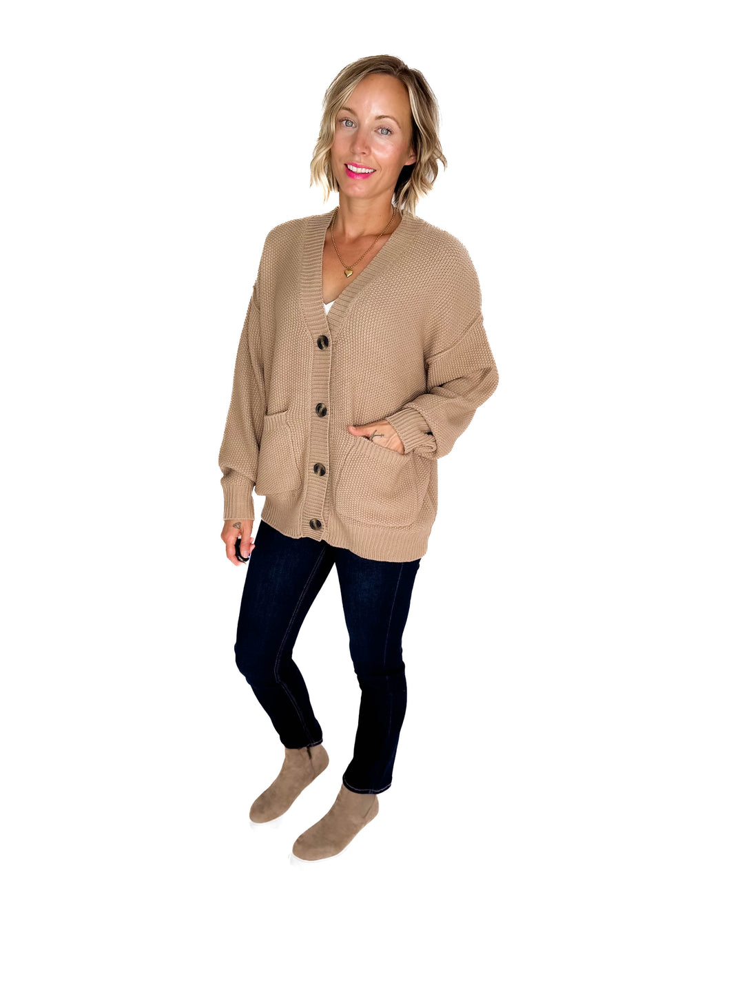 Annabeth Button Down Cardigan- DARK TAUPE