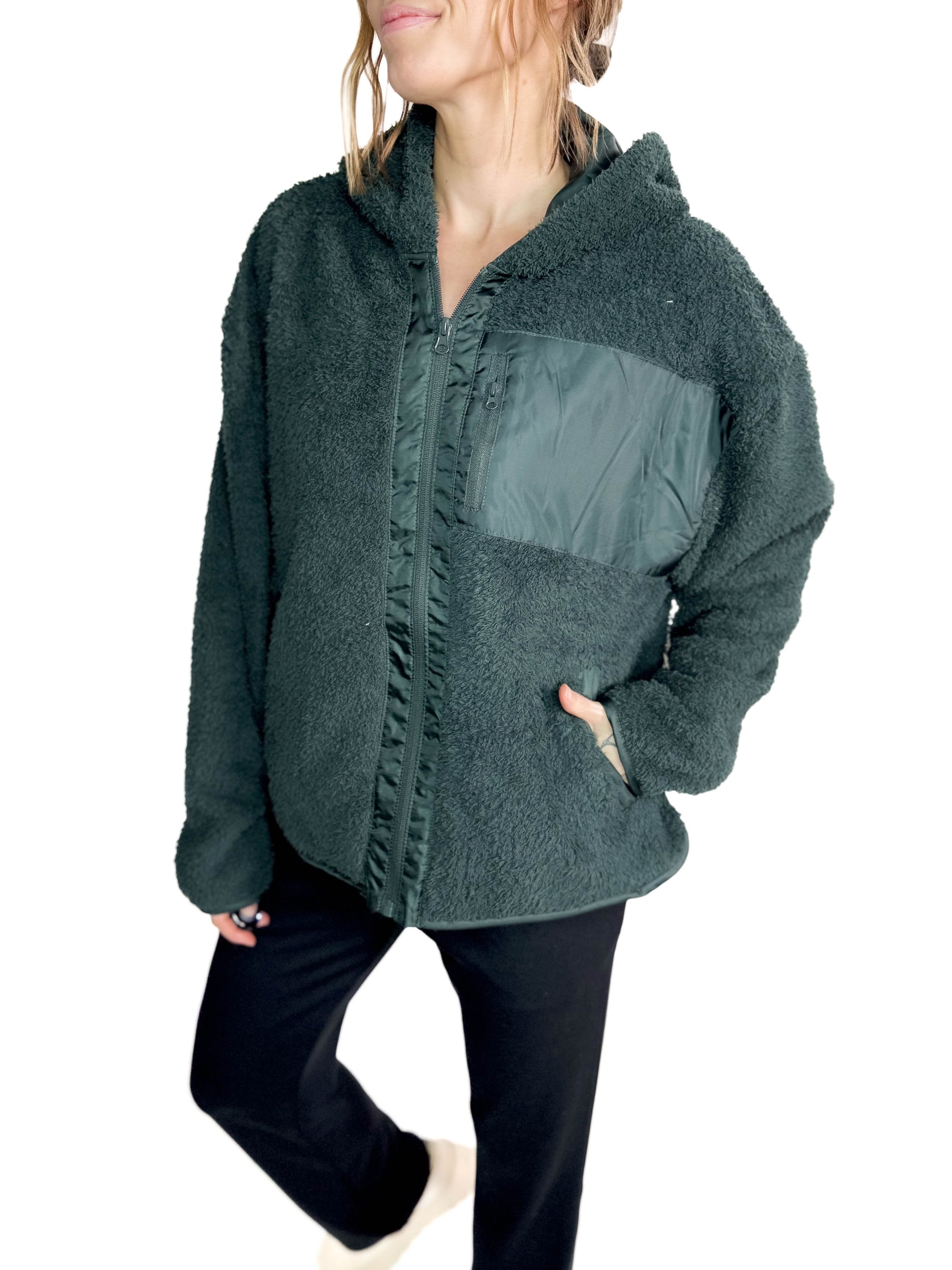 MONO B Frostbite Sherpa Zip Up- HUNTER GREEN