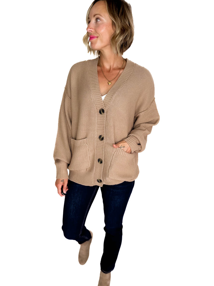 Annabeth Button Down Cardigan- DARK TAUPE