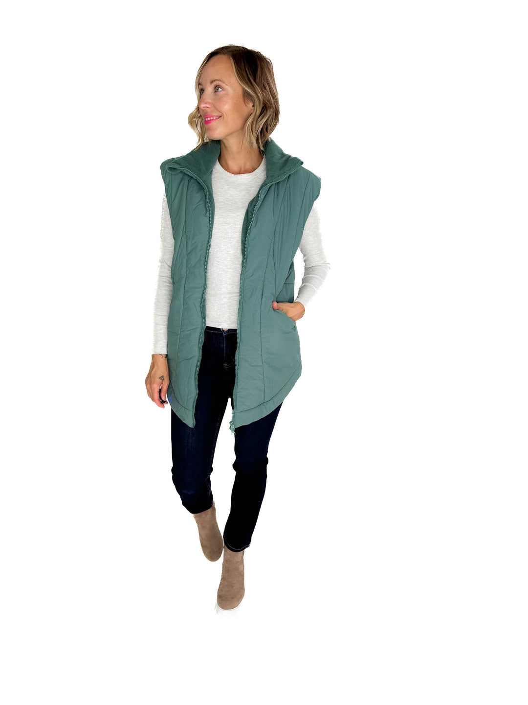 MONO B Summit Fleece Lined Vest- SILKY PINE
