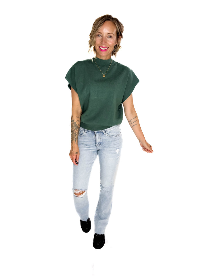 Scarlett Mock Neck Sweater Top- HUNTER GREEN