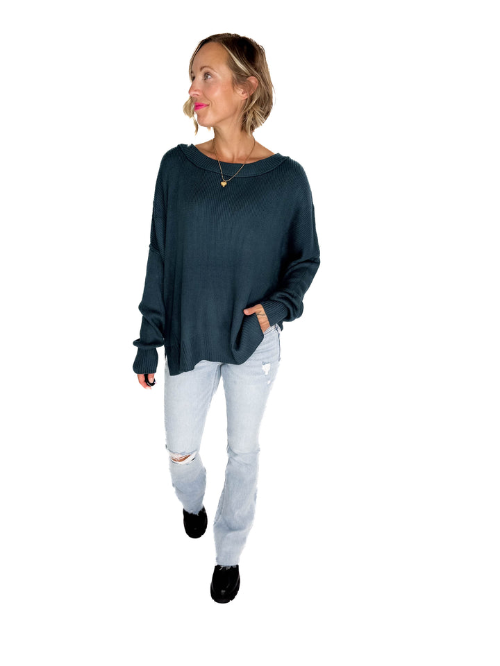 Ever Oversized Cotton Exposed Seam Sweater- INDIGO