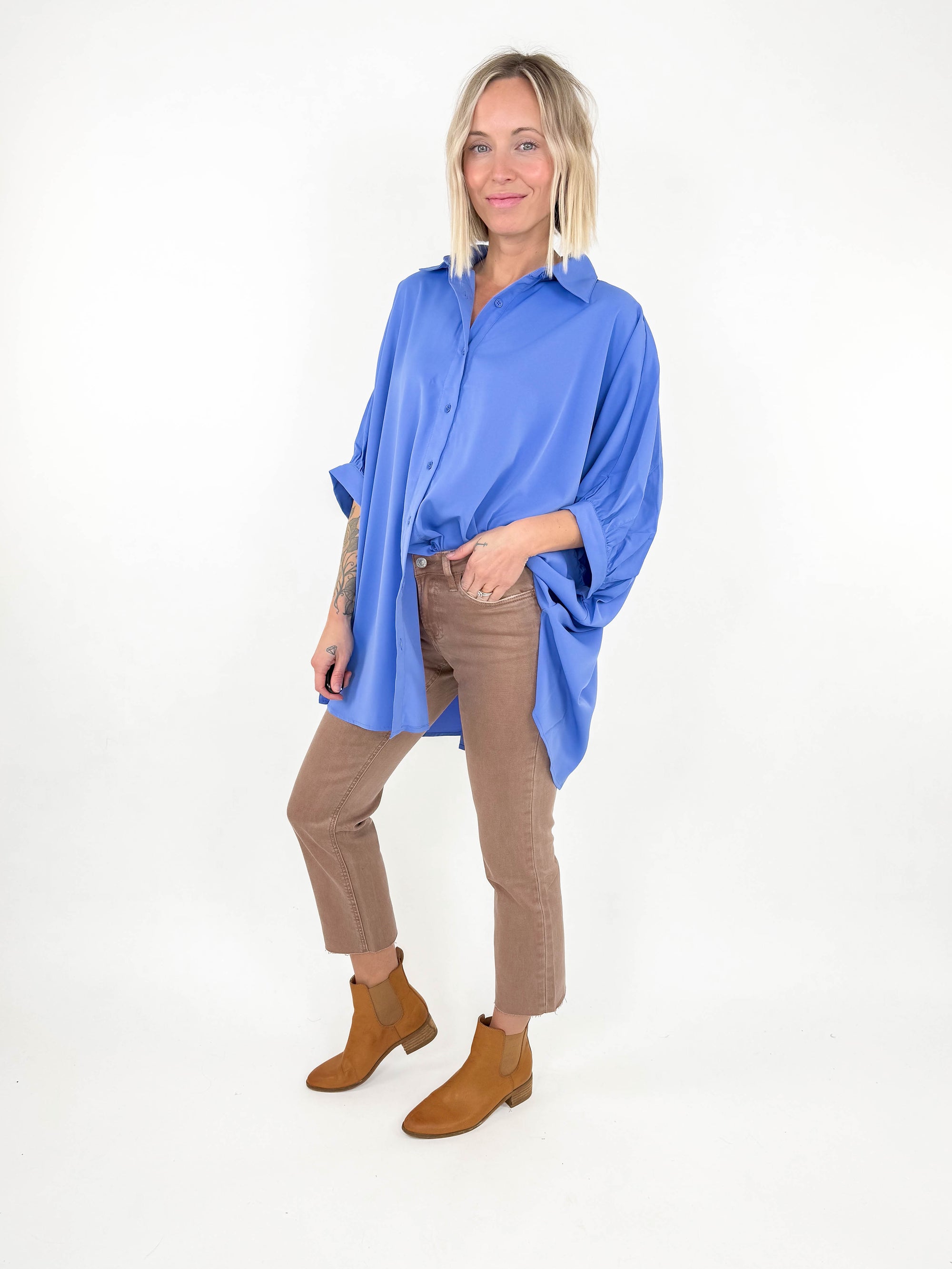 Milner Relaxed Button Down Top- CHAMBRAY