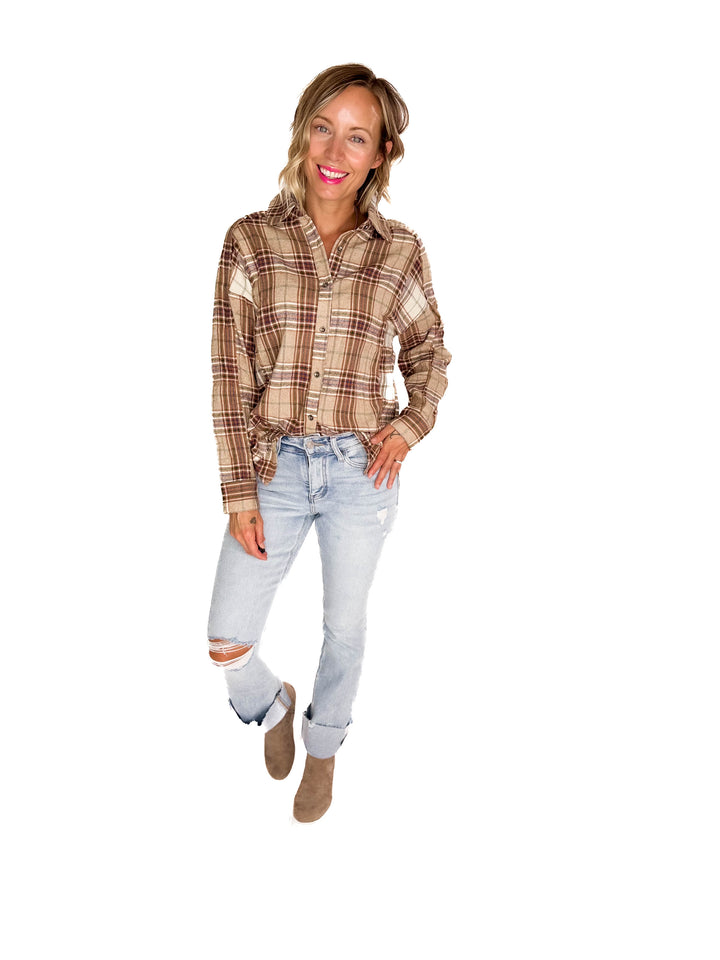 Renner Plaid Top- TAUPE