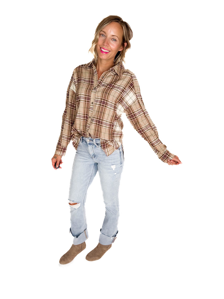 Renner Plaid Top- TAUPE